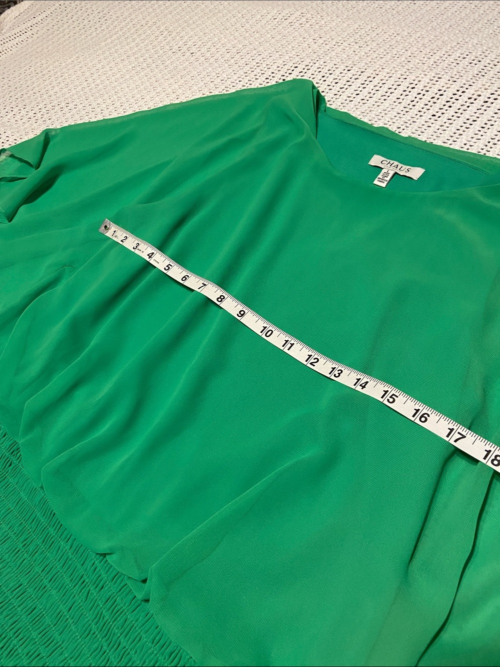 Chaus vibrant green smocked dolman top built underlay tank top wispy Size L - Picture 13 of 14